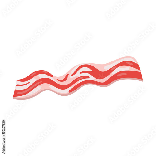 Ribbon of smoked bacon, Meat product cartoon vector illustration. Drawing of raw and roasted animal meat isolated on white background
