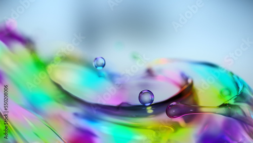 colorful water splash on light blue background, 3D rendering