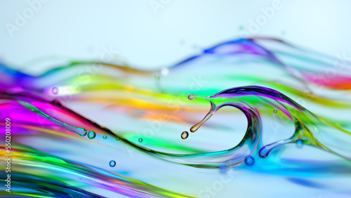 colorful water splash on light blue background, 3D rendering