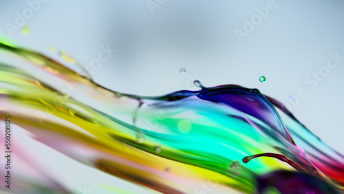colorful water splash on light blue background, 3D rendering