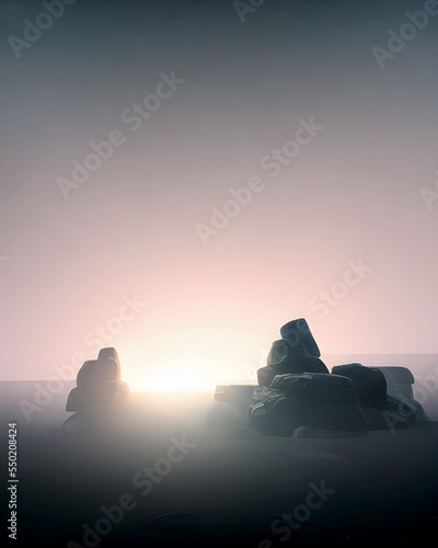 Dawn at a Stone Temple Ruins - 3D Render Art

