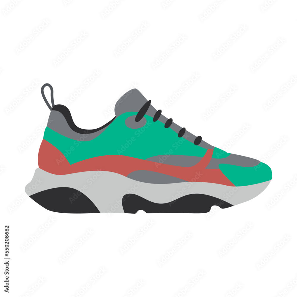 Female sport shoes flat vector illustration. Summer, autumn and winter foot wear for women isolated on white background Female sport shoes flat vector illustration. Summer, autumn and winter foot wear for women isolated on white background