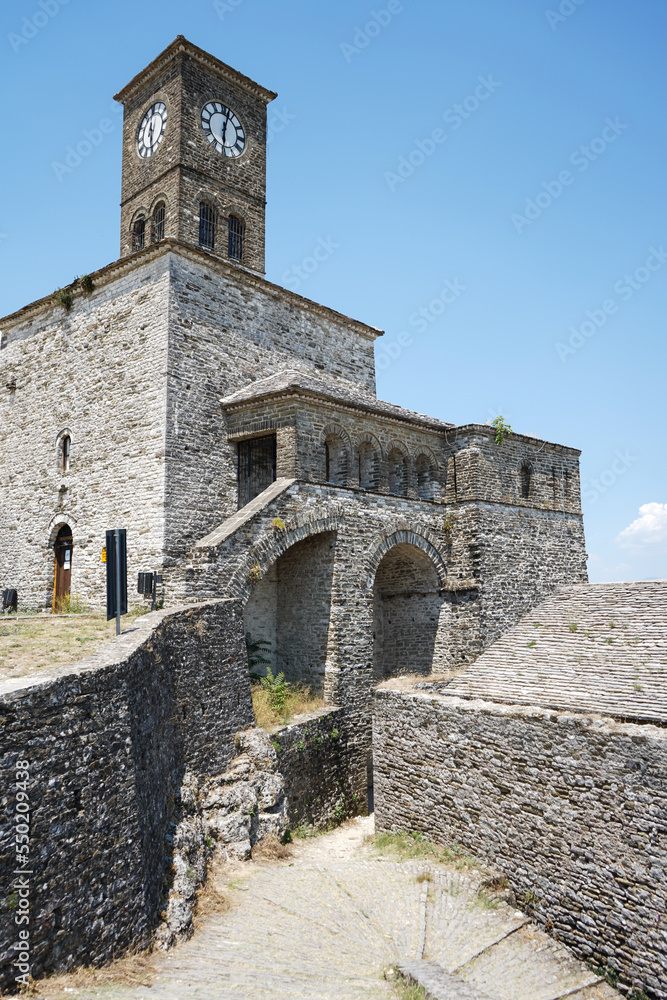 Beautiful clock tower in the castle in Gjirokaster, Albania Beautiful clock tower in the castle in Gjirokaster, Albania