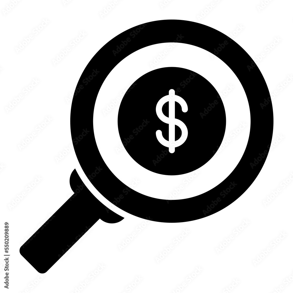 Dollar under Magnifying glass searching finance icon, business search icon Dollar under Magnifying glass searching finance icon, business search icon