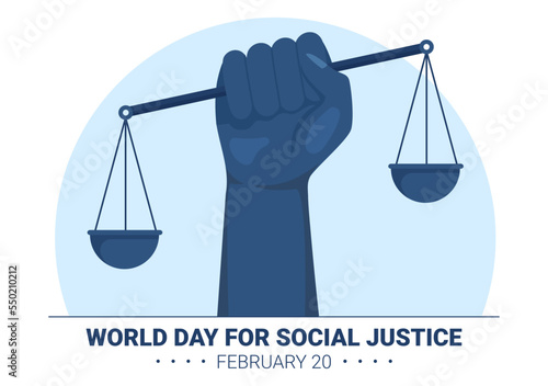 World Day of Social Justice on February 20 with Scales or Hammer for a Just Relationship in Flat Cartoon Hand Drawn Templates Illustration