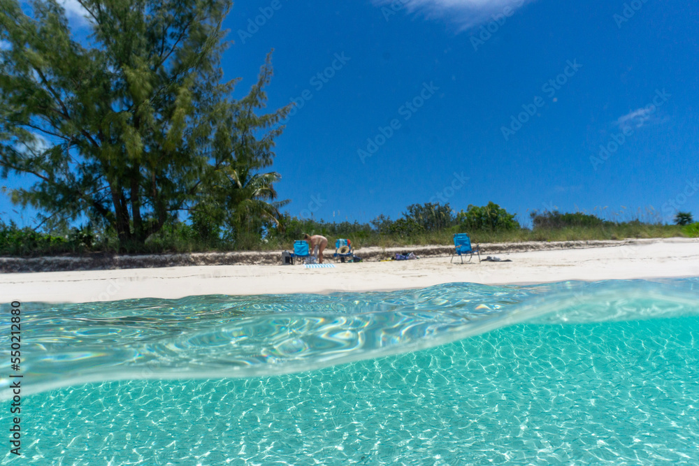 Split Shot of deserted island in the bahamas