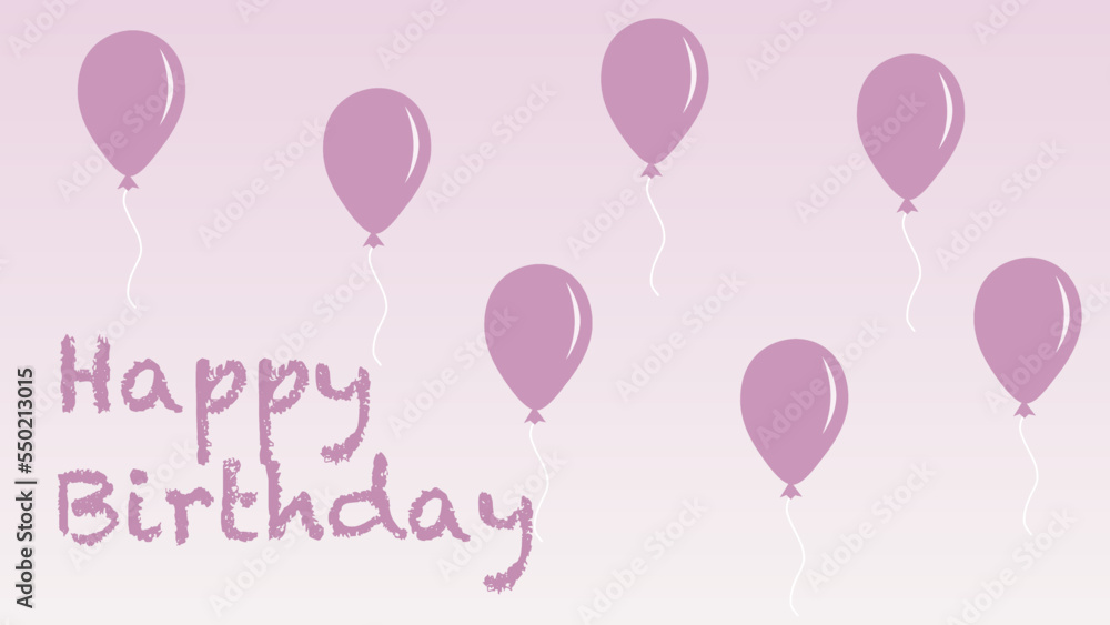 pink birthday card with balloons