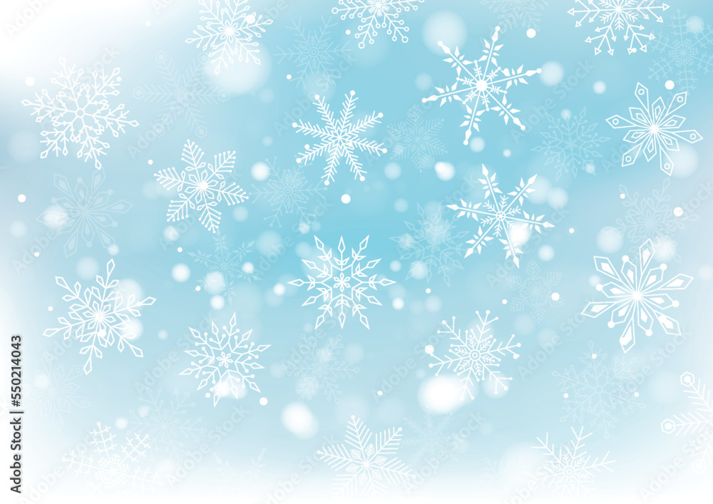 Christmas and New Years with Snowflakes and Blur bokeh of light on background. Vector illustration