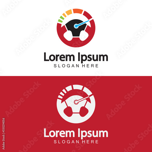 Steering Wheel and speedometer logo template. Driving school vector design.