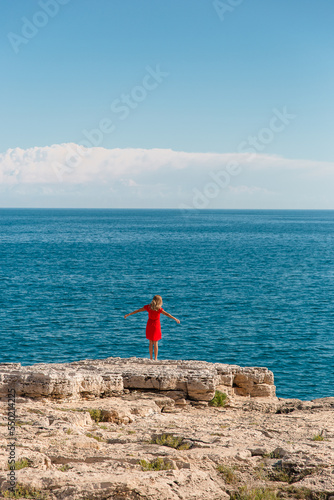 Solitude happy woman alone traveling solo