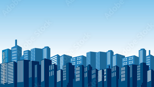 Panoramic landscape of city silhouettes in very clear sky