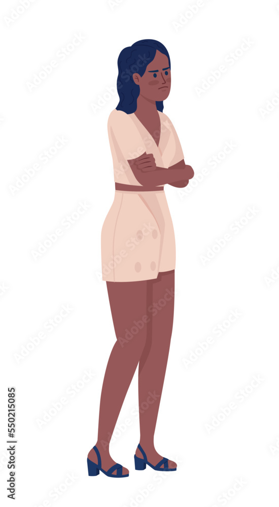 Angry stylish young woman with crossed hands semi flat color vector character. Editable figure. Full body person on white. Simple cartoon style illustration for web graphic design and animation Angry stylish young woman with crossed hands semi flat color vector character. Editable figure. Full body person on white. Simple cartoon style illustration for web graphic design and animation