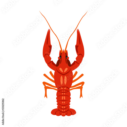 Red crayfish. Seafood or marine animals cartoon illustration. Crab, lobster, oyster, fish, tuna, shrimp, mussel, salmon and crayfish isolated on white