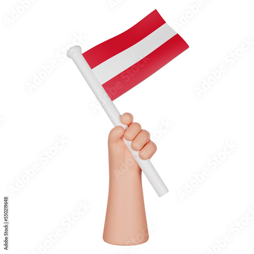 3D hand holding a flag of Austria