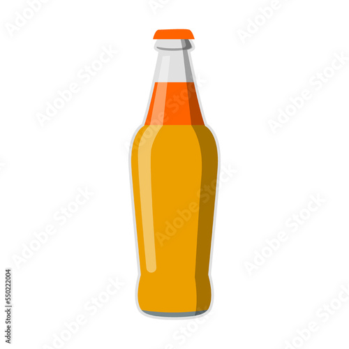 Orange soda in a glass bottle, drinks flat vector illustration. Vending machine product isolated on white background. Junk food