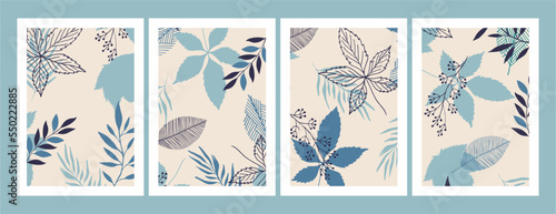 Botanical wall art vector set with  leaves. Abstract Plant Art design for print, cover, wallpaper. Minimal and natural wall art. Vector illustration.