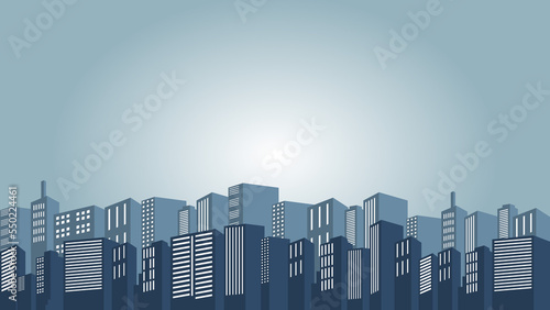 Panoramic silhouette of the city at night with many tall buildings
