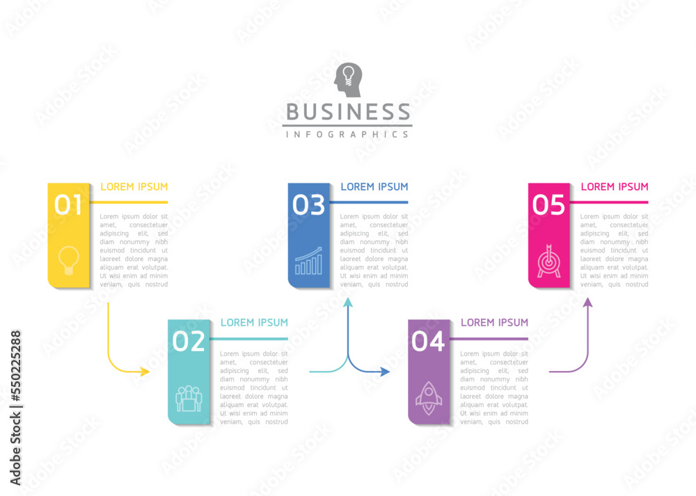 Connecting Steps business Infographic Template with 5 Elements Connecting Steps business Infographic Template with 5 Elements