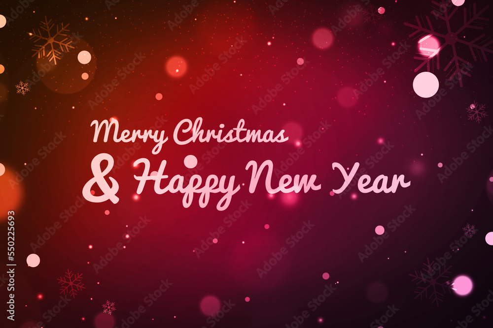 Merry Christmas and happy new year wallpaper with glowing blur lights, snowflakes and typography. Trendy and elegant new year concept backdrop Merry Christmas and happy new year wallpaper with glowing blur lights, snowflakes and typography. Trendy and elegant new year concept backdrop