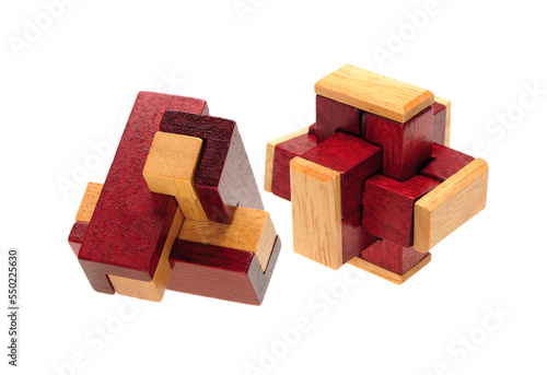 wooden puzzle over white background photo