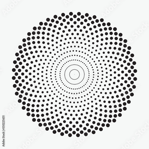 Dotted circular logo. circular concentric dots isolated on the white background. Halftone fabric design. Halftone circle dots texture. Vector design element for various purposes. 