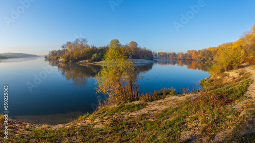 autumn landscape with lake and wood