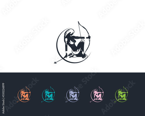 Centaur Archer, mythology creature, Sagittarius Zodiac Sign vector logo icon, fast arch logo from fast archer woman centaur vector for logo, sign, emblem or symbol graphic design vector illustration.
