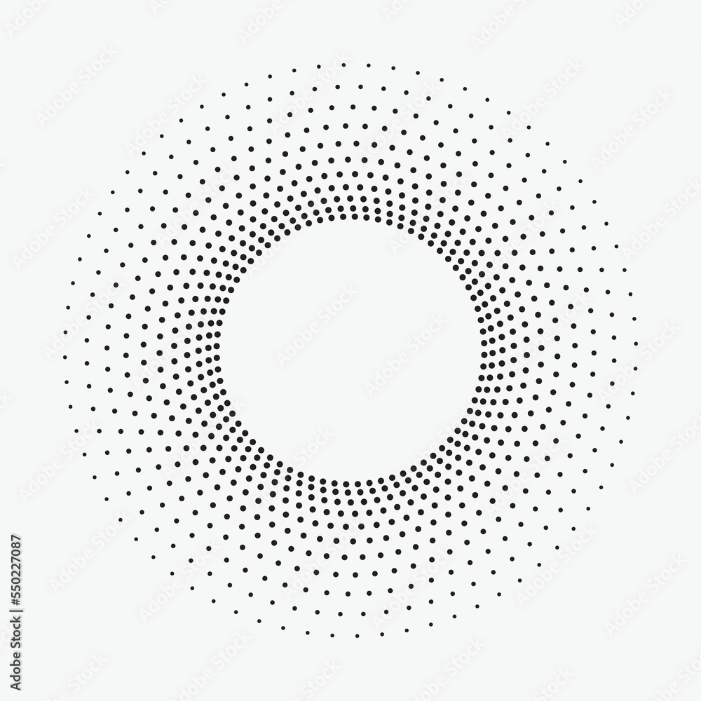 Abstract spiral circle background. Abstract concentric circular pattern with halftones. Spiral halftone design element for various purposes.