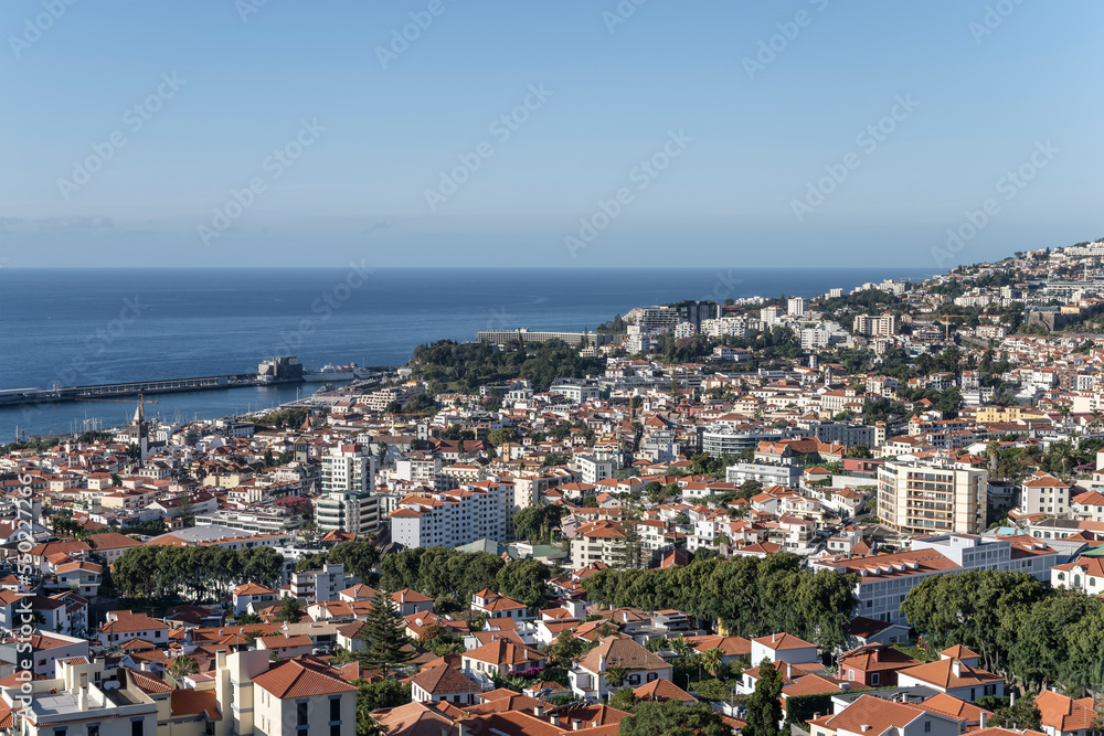 aerial cityscape of historical town on Atlantic ocean, Funchal, Madeira
