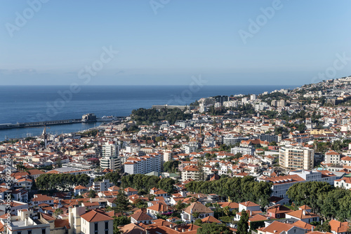 aerial cityscape of historical town on Atlantic ocean, Funchal, Madeira