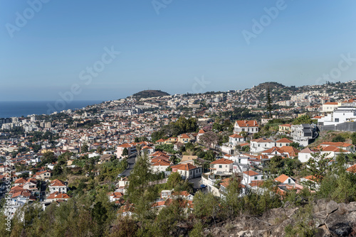 aerial cityscape of historical hilly town on Atlantic ocean, Funchal, Madeira © hal_pand_108