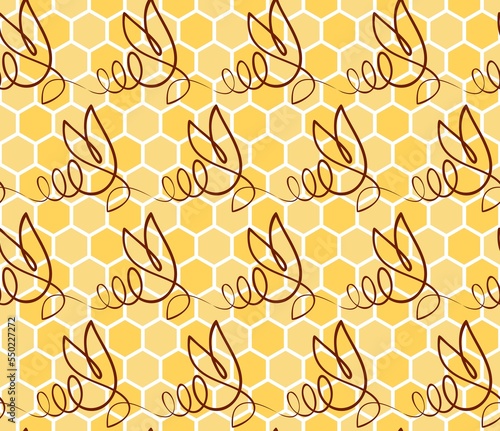 Seamless background with bees and honeycombs.