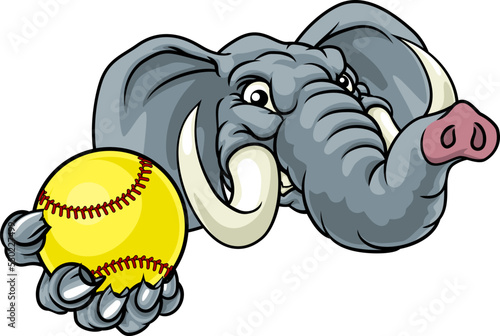 An elephant animal softball sports team cartoon mascot