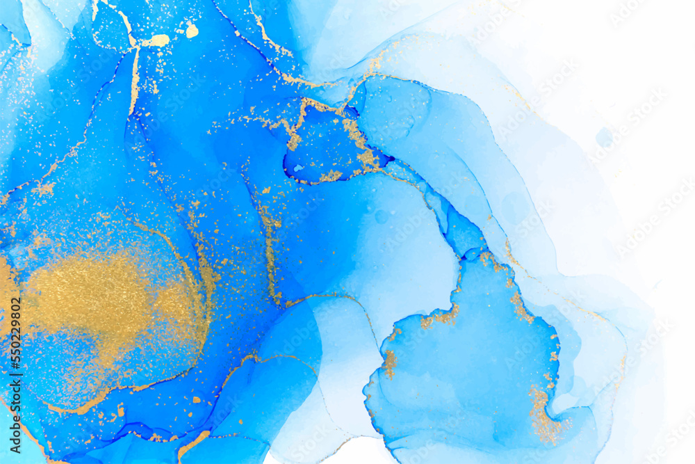 Obraz premium Marble Gradient Light Blue and Gold Abstract Artwork Vector Pattern