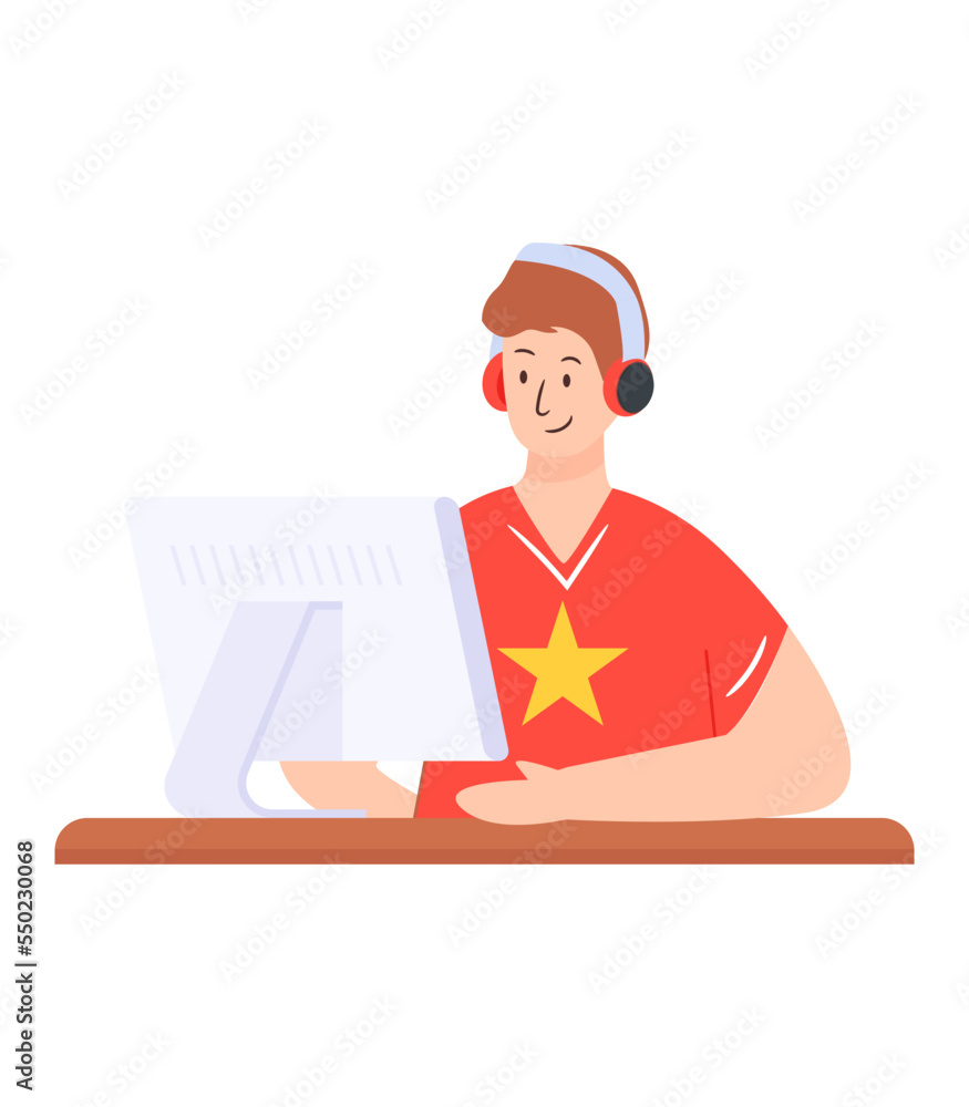 An editable flat illustration of online working 