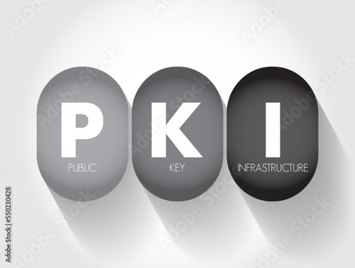 PKI - Public Key Infrastructure is a set of roles, policies, hardware, software and procedures needed for digital certificates and manage public-key encryption, acronym concept background photo