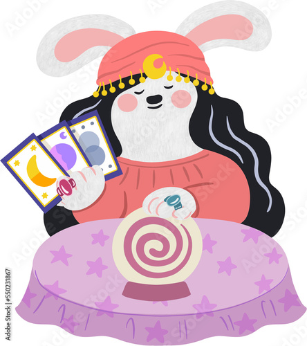 Rabbit, tarot card, tarot reader wizard illustration photo