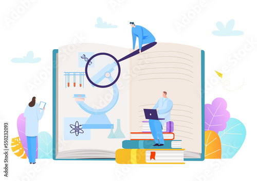 Research associate medical course education, tiny character obtain knowledge therapeutic learning flat vector illustration, isolated on white.