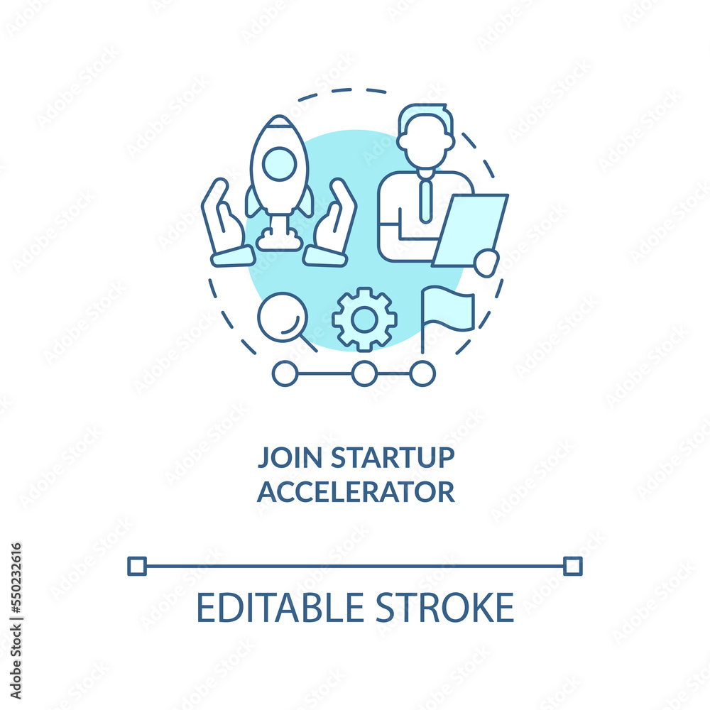 Join startup accelerator concept turquoise icon. Entrepreneur program abstract idea thin line illustration. Isolated outline drawing. Editable stroke. Arial, Myriad Pro-Bold fonts used Join startup accelerator concept turquoise icon. Entrepreneur program abstract idea thin line illustration. Isolated outline drawing. Editable stroke. Arial, Myriad Pro-Bold fonts used