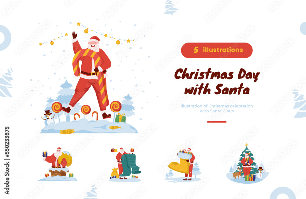 Fototapeta premium Celebrating Christmas with Santa claus flat illustration bundle pack