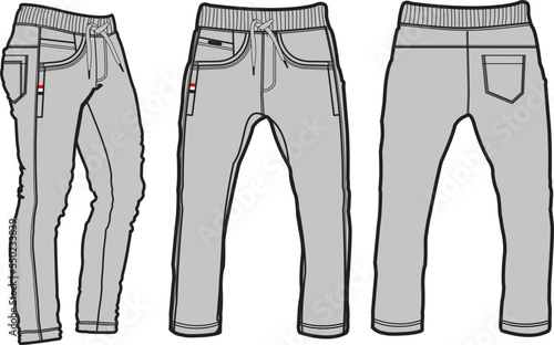Chino Joggers Pant Front and Back View. Fashion Illustration, Vector, CAD, Technical Drawing, Flat Drawing.