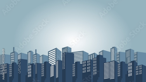 City silhouette background with multi storey offices around the apartment