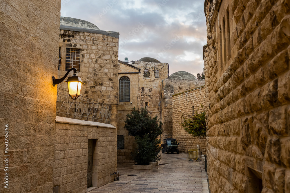 Pedestrian street to King David toumb . Mount Zion, Jerusalem. Israel