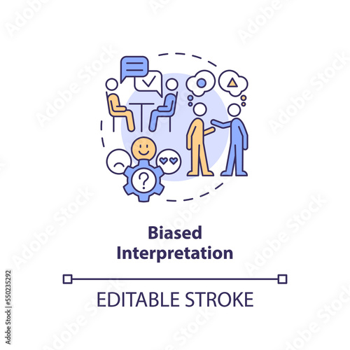 Biased interpretation concept icon. Personal beliefs. Type of confirmatory prejudice abstract idea thin line illustration. Isolated outline drawing. Editable stroke. Arial, Myriad Pro-Bold fonts used
