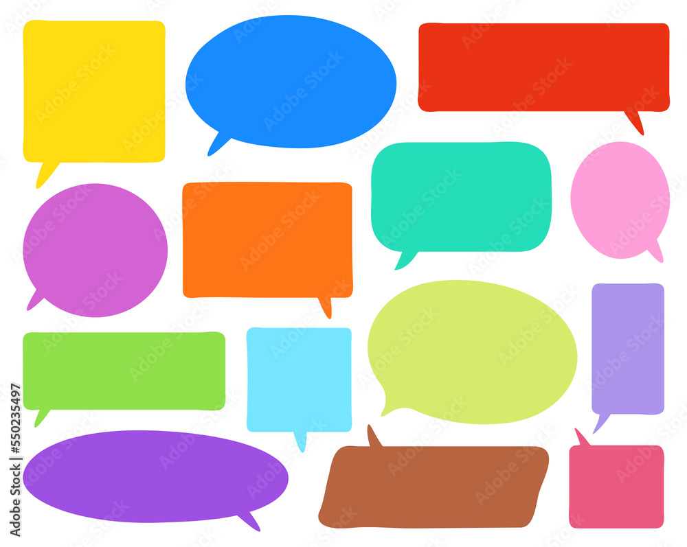 Speech bubble set. Doodle conversation clouds. Colorful dialogue chat bubbles. Speech bubble set. Doodle conversation clouds. Colorful dialogue chat bubbles.
