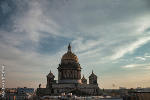 St Isaac Cathedral museum on Isaac's Square. Unique urban landscape center Saint Petersburg. Central historical top tourist places in Russia. Capital Russian Empire. Copy text space