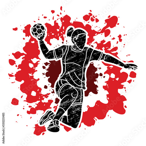 Handball Sport Woman Player Action Cartoon Graphic Vector