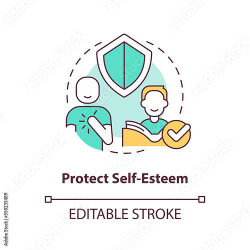 Protect self-esteem concept icon. Feeling confident. Explanation of cognitive bias abstract idea thin line illustration. Isolated outline drawing. Editable stroke. Arial, Myriad Pro-Bold fonts used