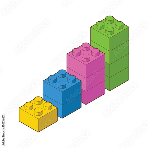 The diagram toy building block, bricks for children. Vector isometric illustration. Colored bricks are isolated on white background.