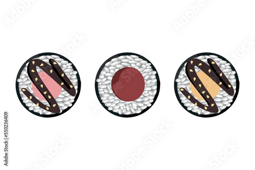 Sushi, traditional Japanese food. Asian seafood group. Template for sushi restaurant, cafe, delivery or your business.